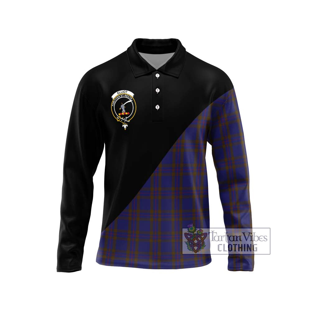 Elliot Tartan Long Sleeve Polo Shirt with Family Crest and Military Logo Style Unisex - Tartanvibesclothing Shop