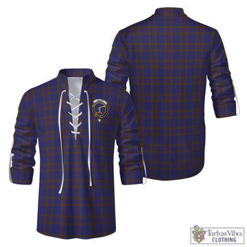 Elliot Tartan Men's Scottish Traditional Jacobite Ghillie Kilt Shirt with Family Crest