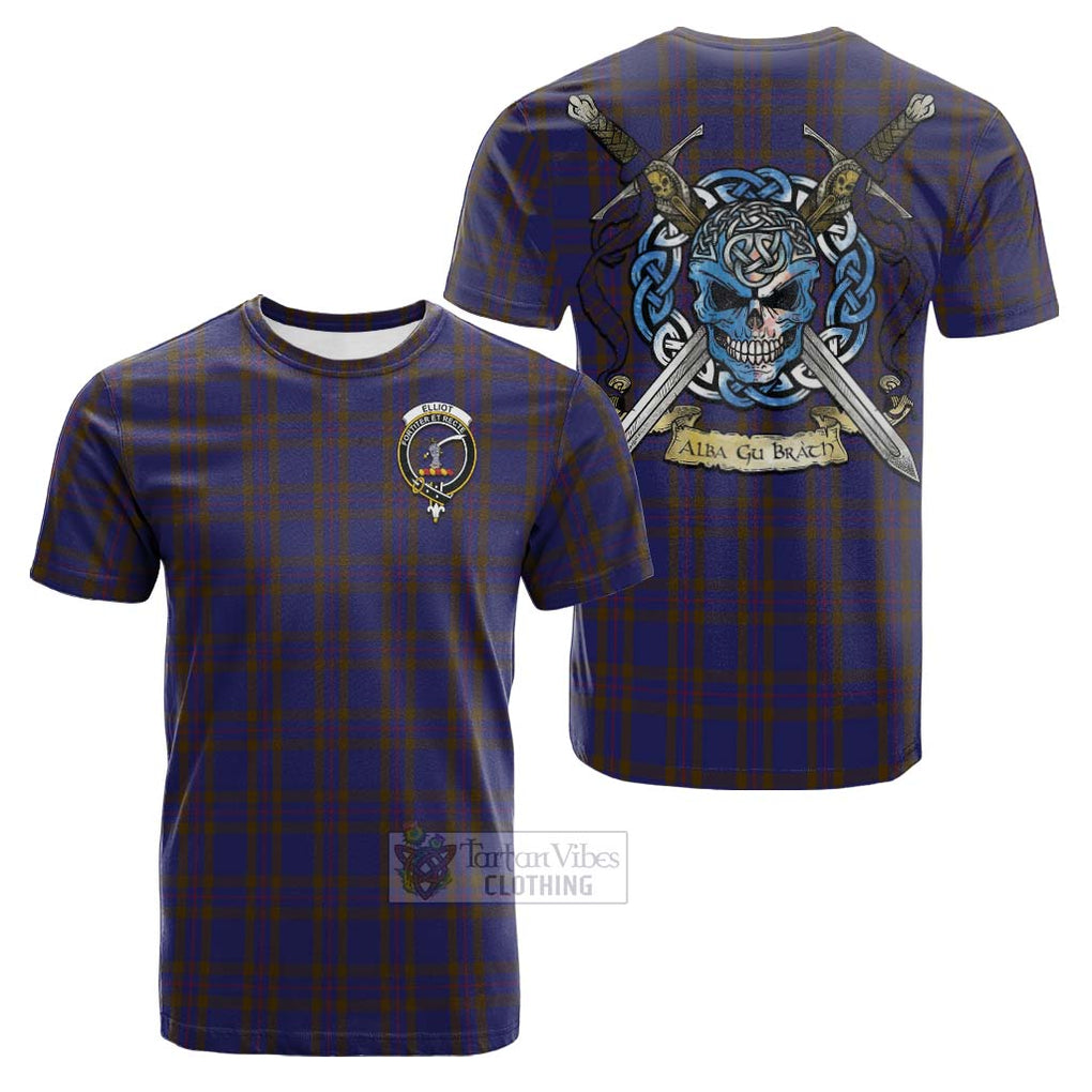 Tartan Vibes Clothing Elliot Tartan Cotton T-shirt with Family Crest Celtic Skull Style