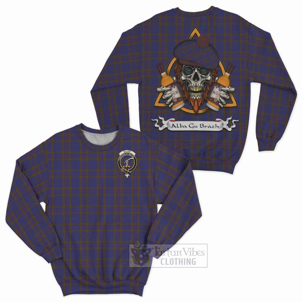 Tartan Vibes Clothing Elliot Tartan Sweatshirt with Family Crest and Bearded Skull Holding Bottles of Whiskey