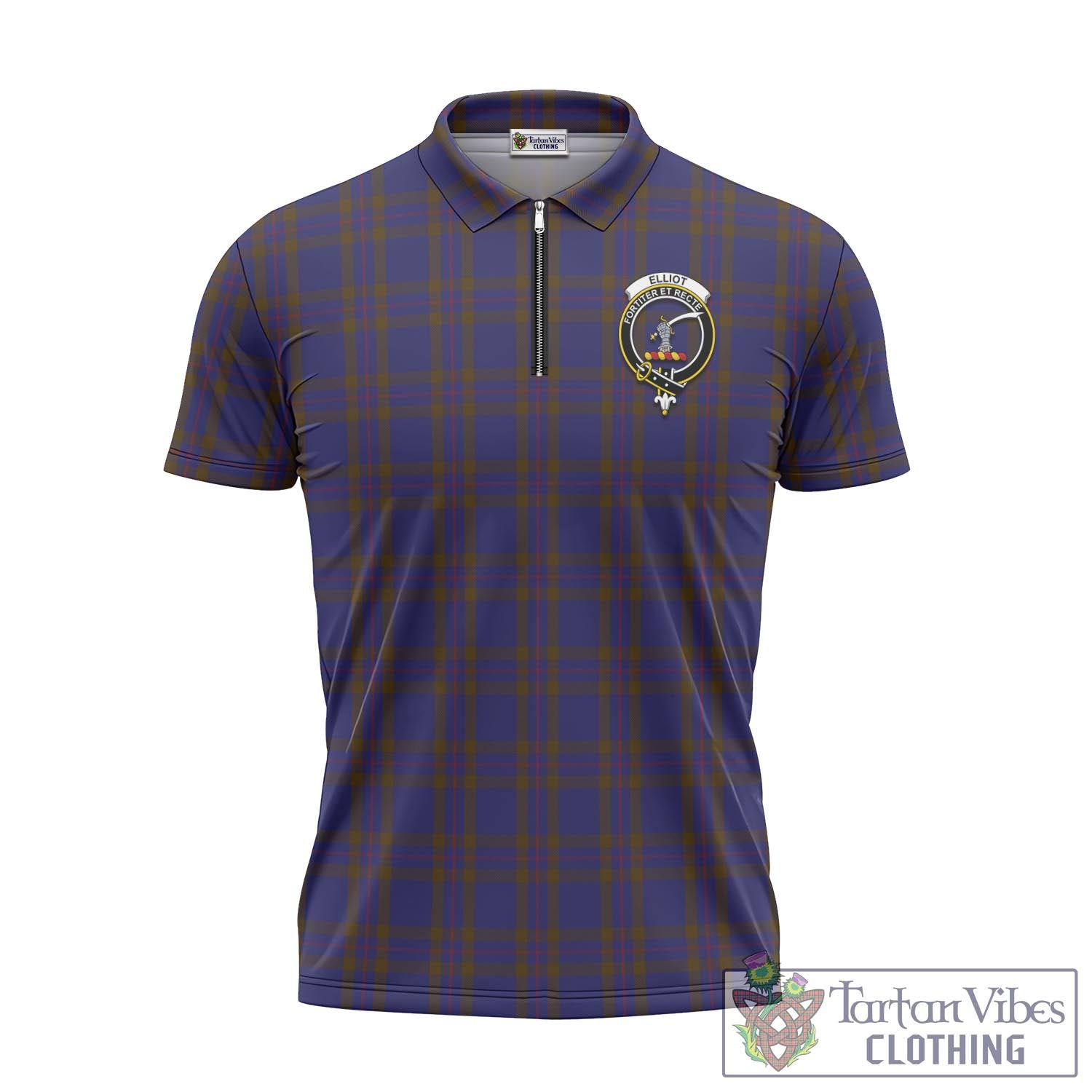 Tartan Vibes Clothing Elliot Tartan Zipper Polo Shirt with Family Crest