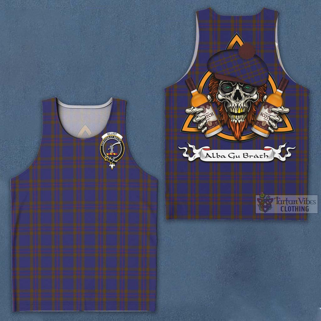 Tartan Vibes Clothing Elliot Tartan Men's Tank Top with Family Crest and Bearded Skull Holding Bottles of Whiskey