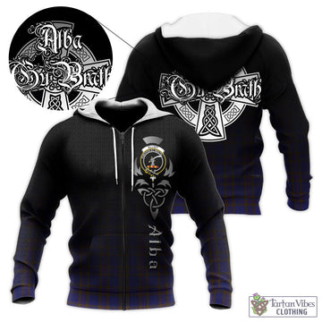 Elliot Tartan Knitted Hoodie Featuring Alba Gu Brath Family Crest Celtic Inspired