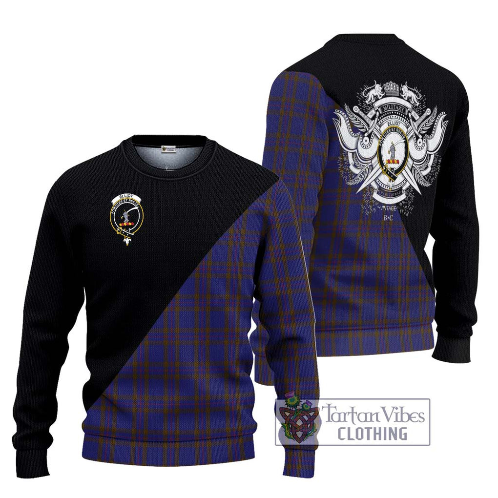 Elliot Tartan Knitted Sweater with Family Crest and Military Logo Style Unisex - Tartanvibesclothing Shop