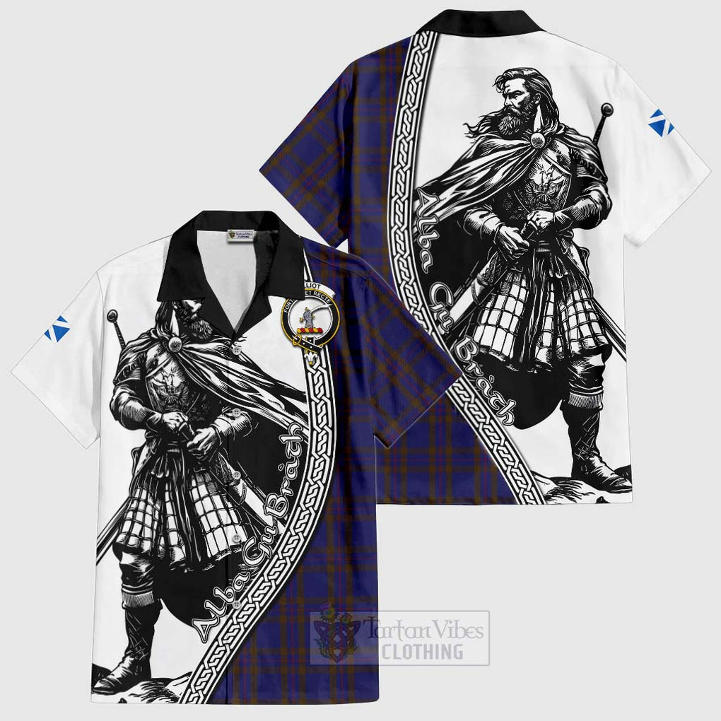 Tartan Vibes Clothing Elliot Tartan Clan Crest Short Sleeve Button Shirt with Highlander Warrior Celtic Style