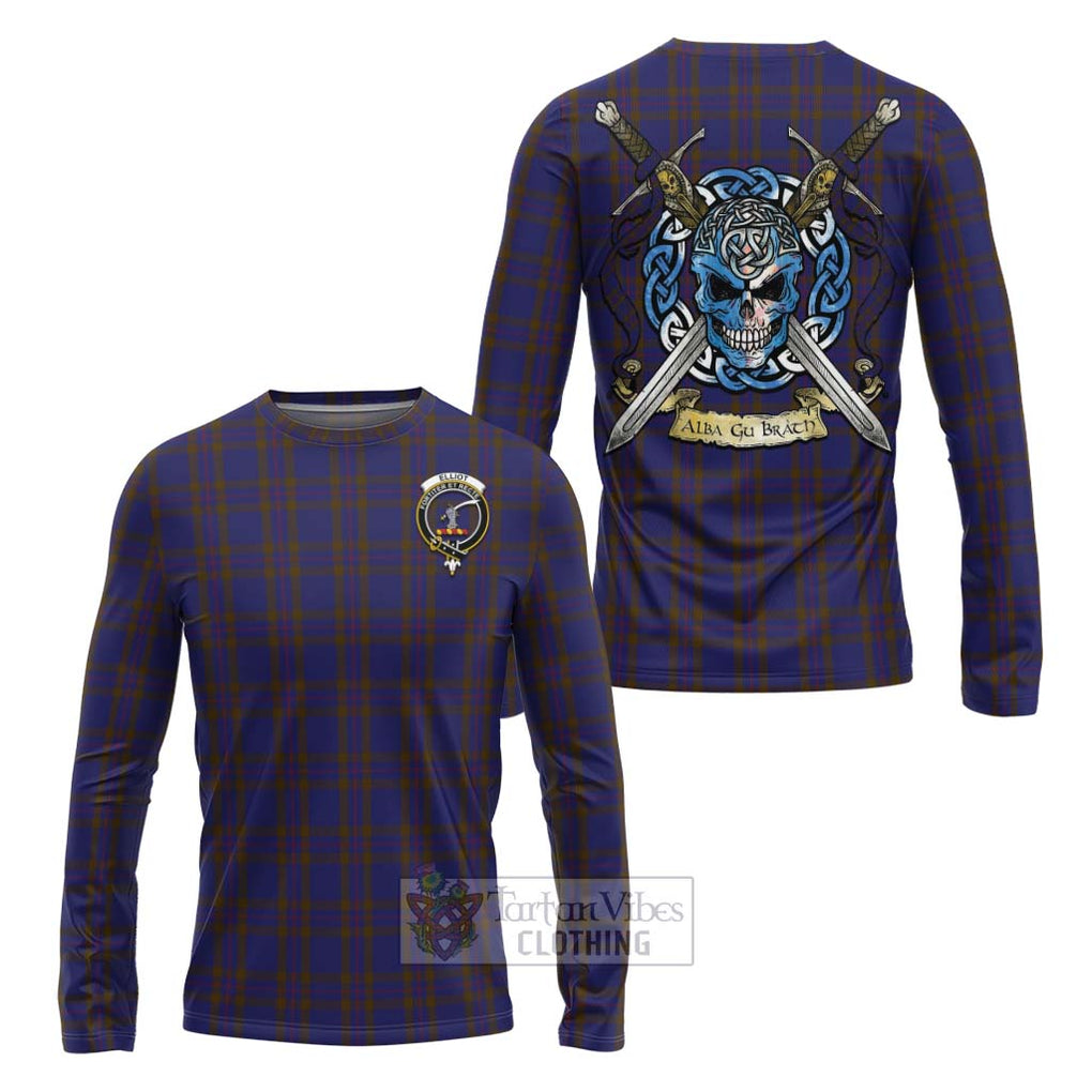 Tartan Vibes Clothing Elliot Tartan Long Sleeve T-Shirt with Family Crest Celtic Skull Style