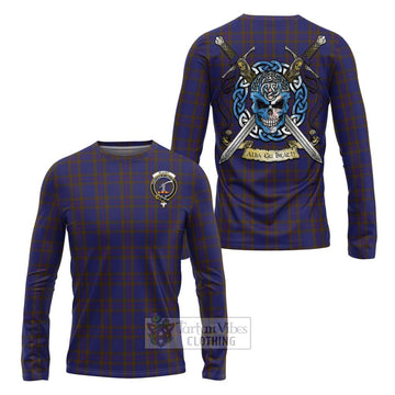 Elliot Tartan Long Sleeve T-Shirt with Family Crest Celtic Skull Style