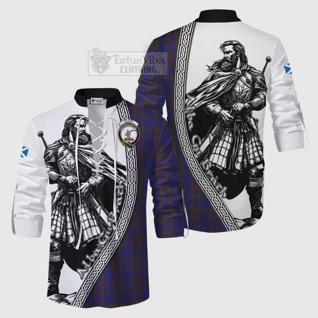 Tartan Vibes Clothing Elliot Tartan Clan Crest Ghillie Kilt Shirt with Highlander Warrior Celtic Style