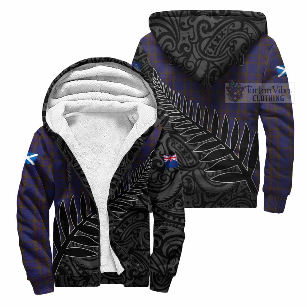 Tartan Vibes Clothing Elliot Crest Tartan Sherpa Hoodie with New Zealand Silver Fern Half Style