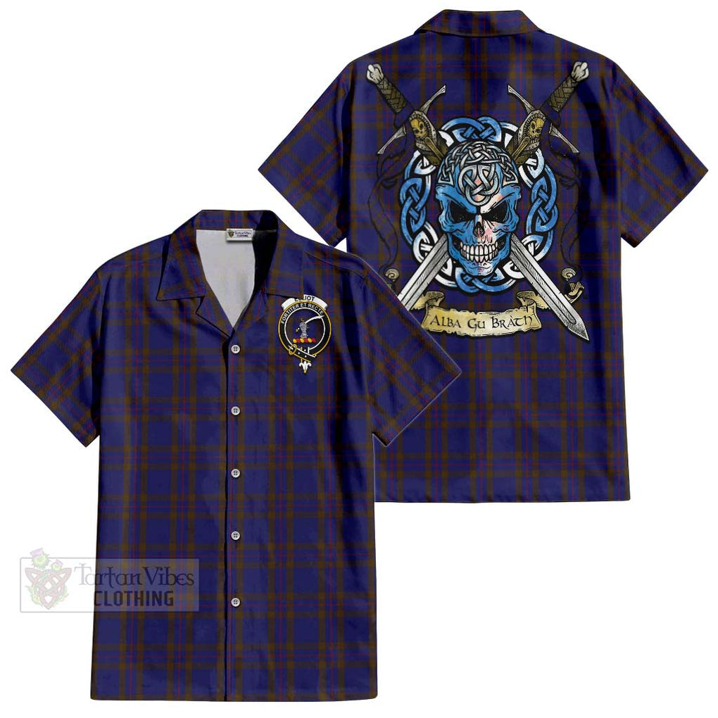 Tartan Vibes Clothing Elliot Tartan Short Sleeve Button Shirt with Family Crest Celtic Skull Style