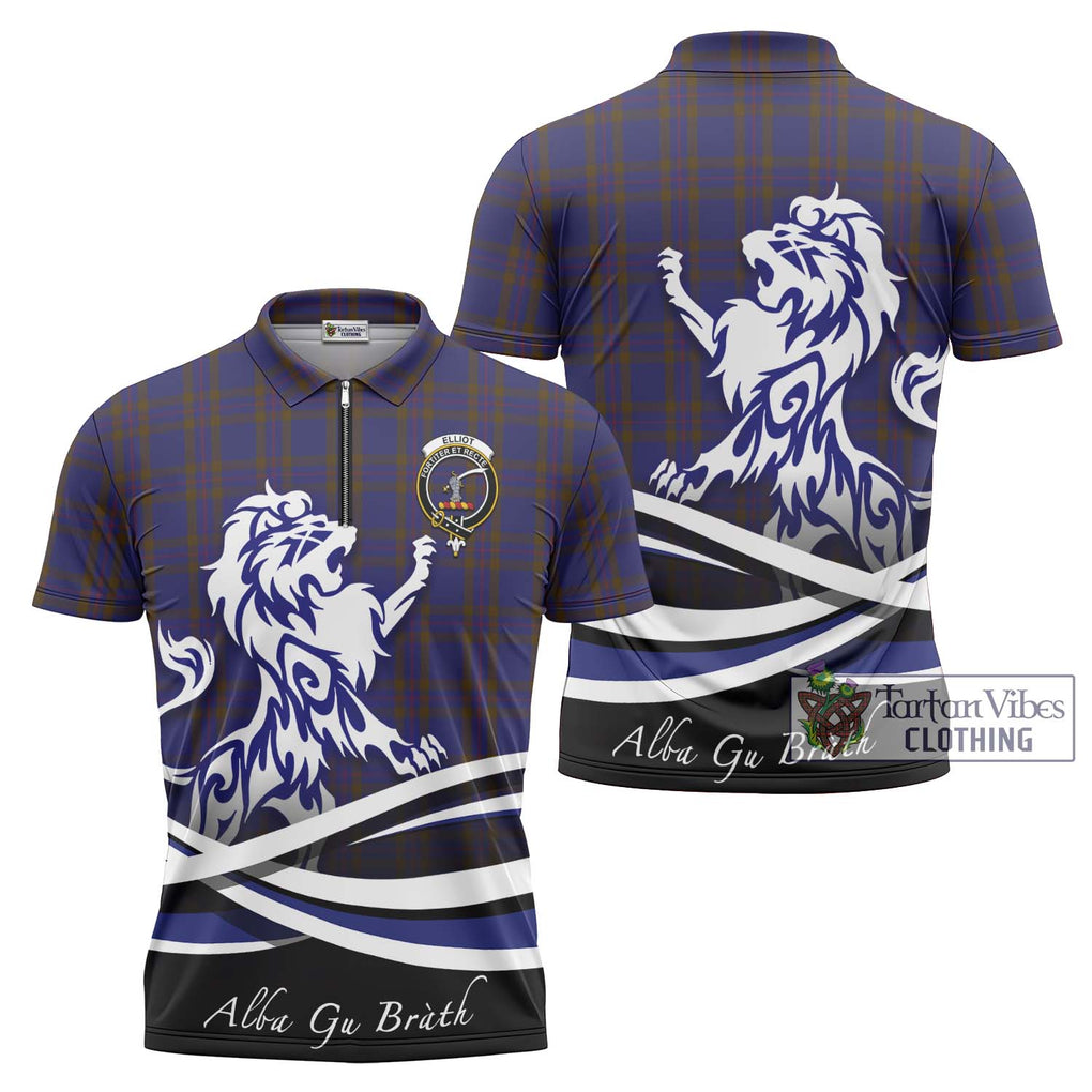 Elliot Tartan Zipper Polo Shirt with Alba Gu Brath Regal Lion Emblem Unisex - Tartanvibesclothing Shop