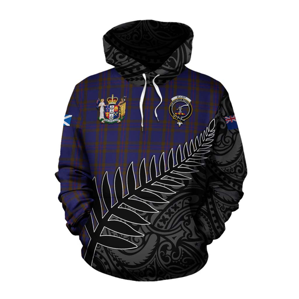 Tartan Vibes Clothing Elliot Crest Tartan Cotton Hoodie with New Zealand Silver Fern Half Style