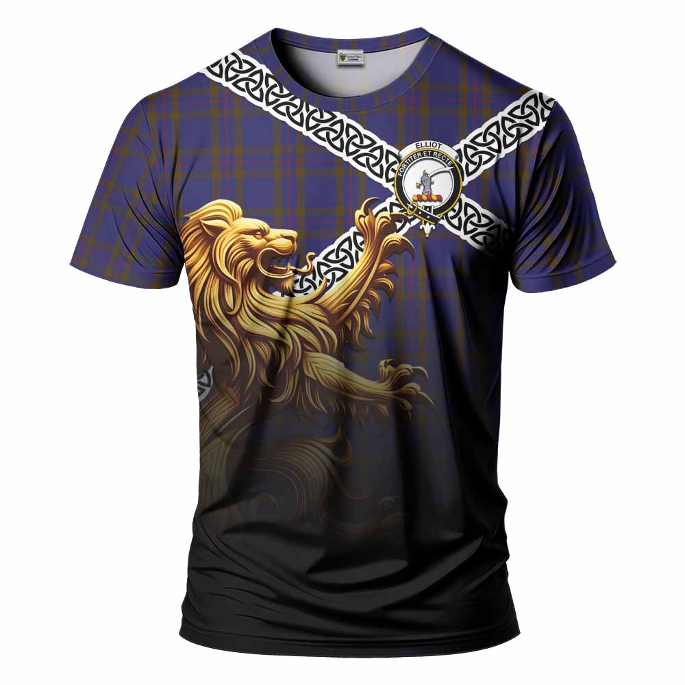 Elliot Crest Tartan T-Shirt with Golden Lion Emblem Celtic Style Kid's Shirt - Tartan Vibes Clothing