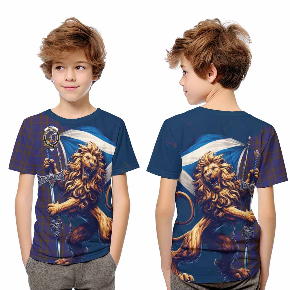 Tartan Vibes Clothing Elliot Tartan Family Crest Kid T-Shirt with Scottish Majestic Lion