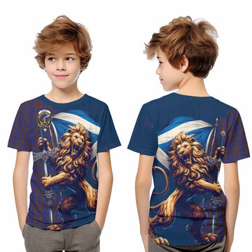 Elliot Tartan Family Crest Kid T-Shirt with Scottish Majestic Lion