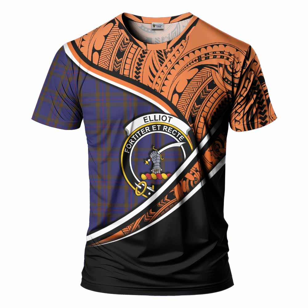 Tartan Vibes Clothing Elliot Crest Tartan T-Shirt with Maori Tattoo Style - Orange Version