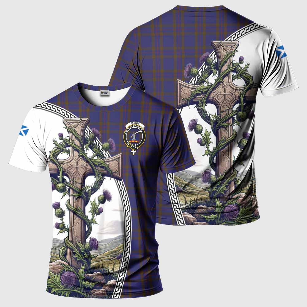 Tartan Vibes Clothing Elliot Agnew Tartan T-Shirt with Family Crest and St. Andrew's Cross Accented by Thistle Vines