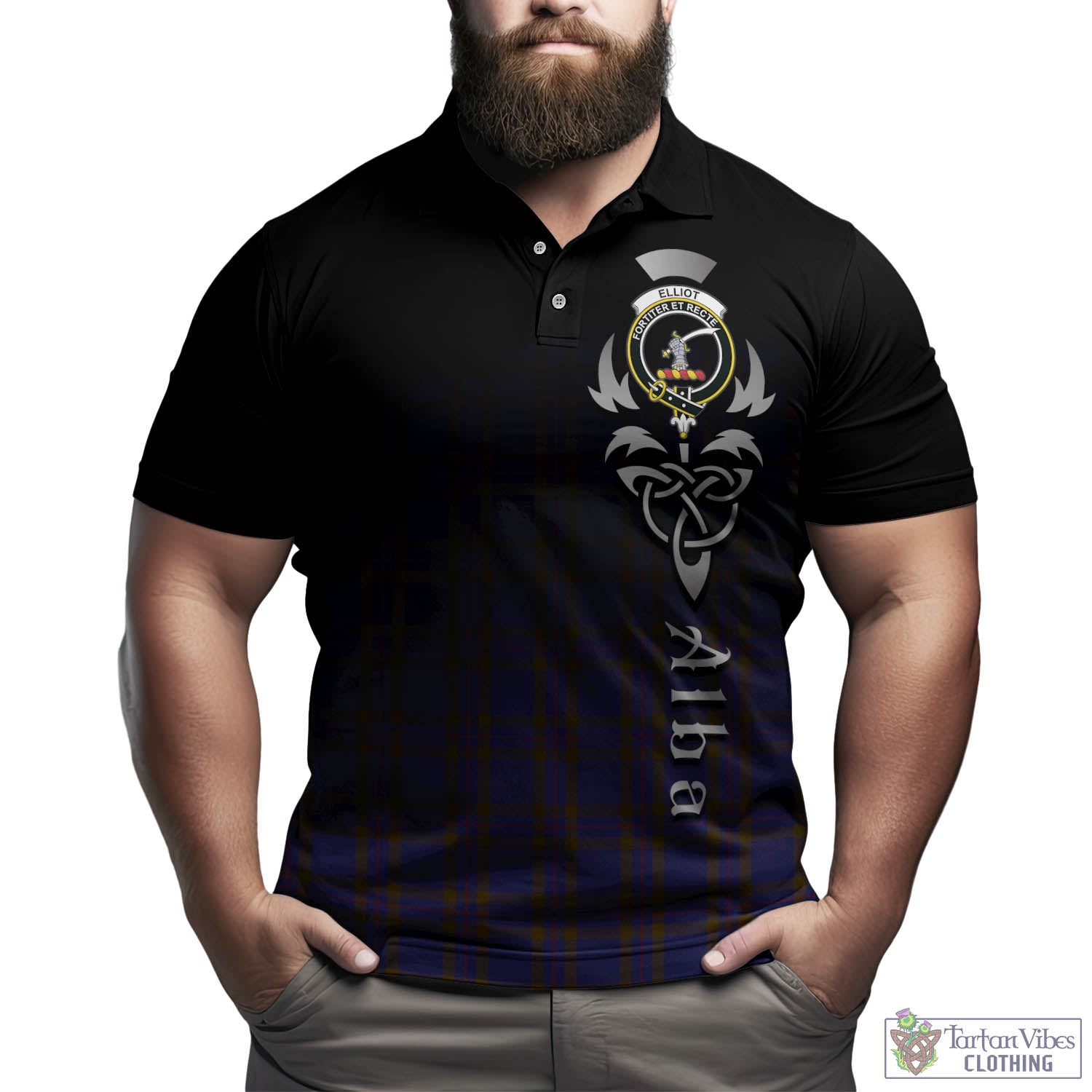 Tartan Vibes Clothing Elliot Tartan Polo Shirt Featuring Alba Gu Brath Family Crest Celtic Inspired