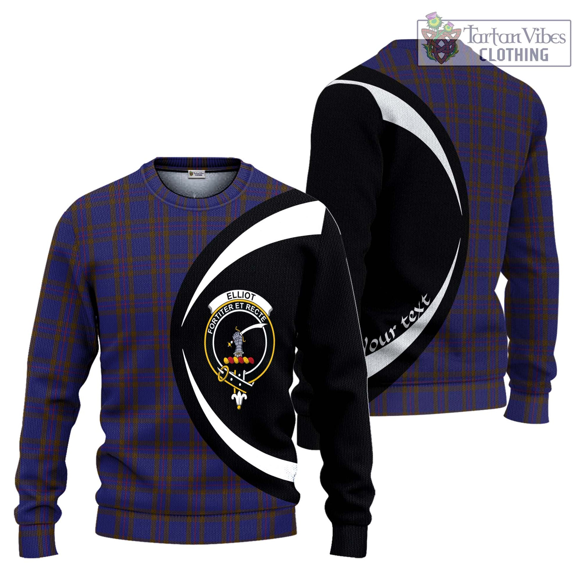 Elliot Tartan Ugly Sweater with Family Crest Circle Style Unisex - Tartan Vibes Clothing