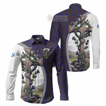 Elliot Tartan Long Sleeve Button Shirt with Family Crest and St. Andrew's Cross Accented by Thistle Vines