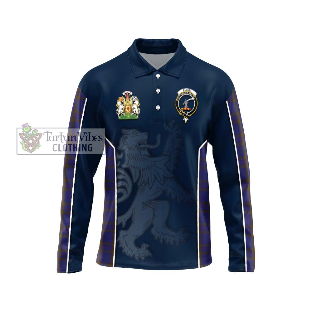 Elliot Tartan Long Sleeve Polo Shirt with Family Crest and Lion Rampant Vibes Sport Style Unisex - Tartan Vibes Clothing