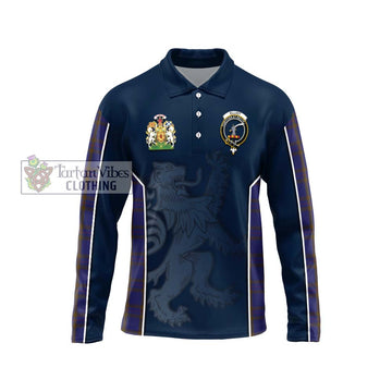 Elliot Tartan Long Sleeve Polo Shirt with Family Crest and Lion Rampant Vibes Sport Style