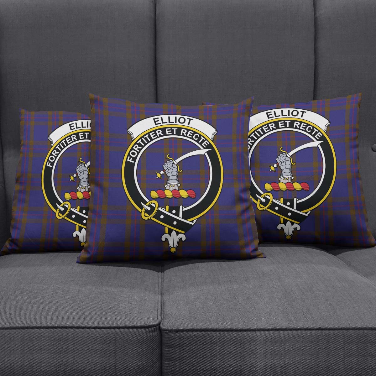 Elliot Tartan Pillow Cover with Family Crest Square Pillow Cover - Tartanvibesclothing