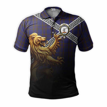Elliot Crest Tartan Polo Shirt with Golden Lion Emblem Celtic Style Kid - Tartan Vibes Clothing