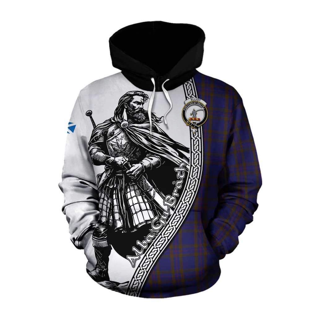 Tartan Vibes Clothing Elliot Tartan Clan Crest Cotton Hoodie with Highlander Warrior Celtic Style