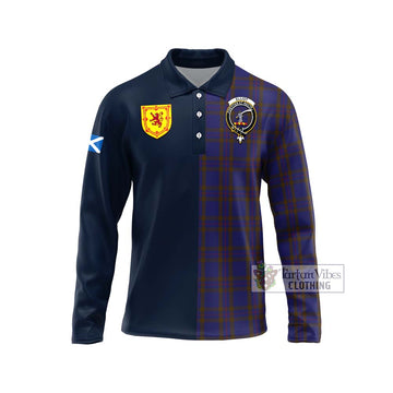 Elliot Tartan Long Sleeve Polo Shirt Alba with Scottish Lion Royal Arm Half Style