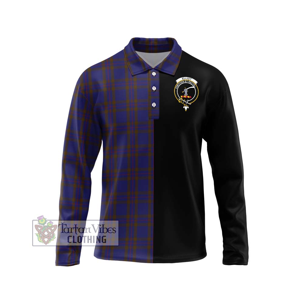 Elliot Tartan Long Sleeve Polo Shirt with Family Crest and Half Of Me Style Unisex - Tartanvibesclothing Shop