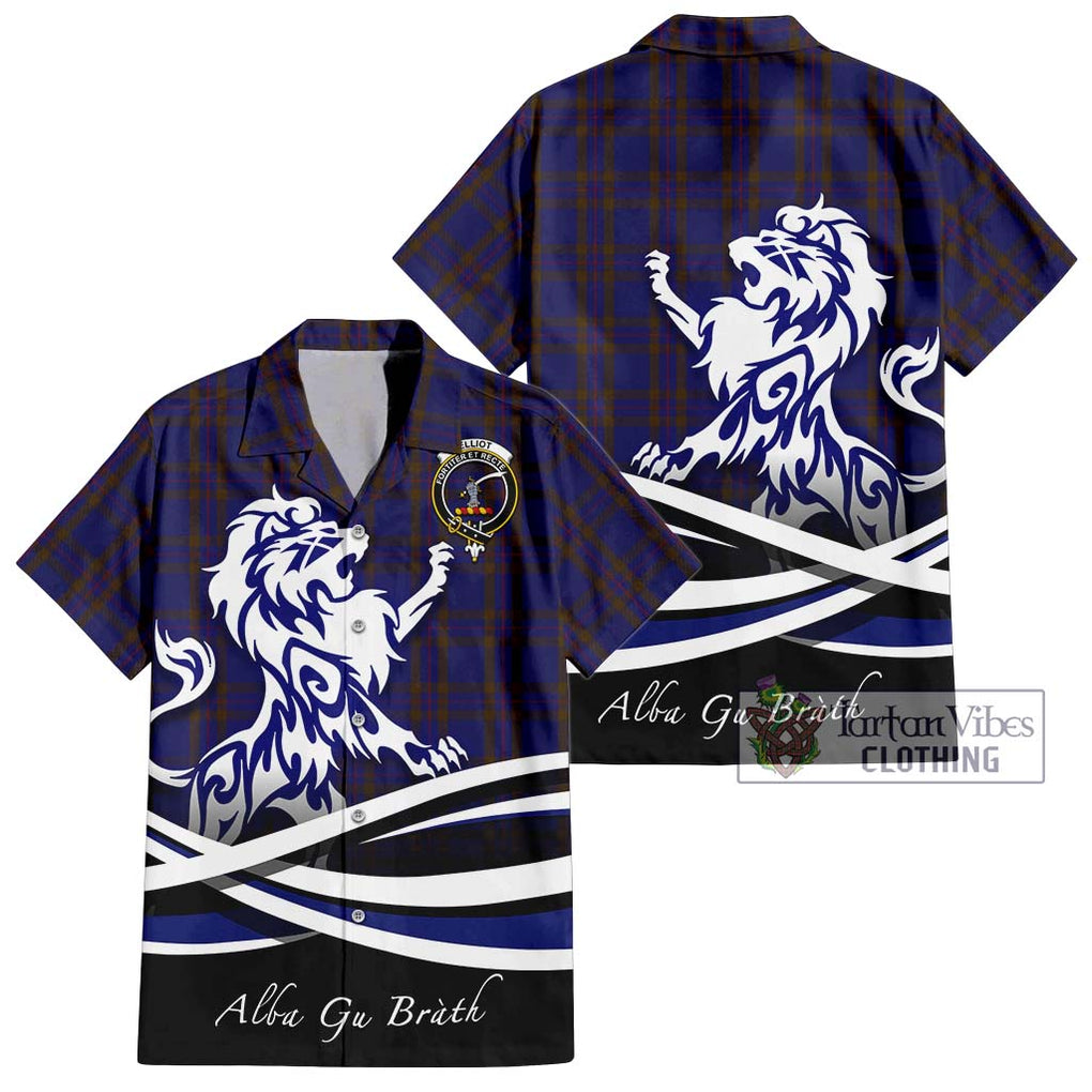 Elliot Tartan Short Sleeve Button Shirt with Alba Gu Brath Regal Lion Emblem Kid - Tartanvibesclothing Shop