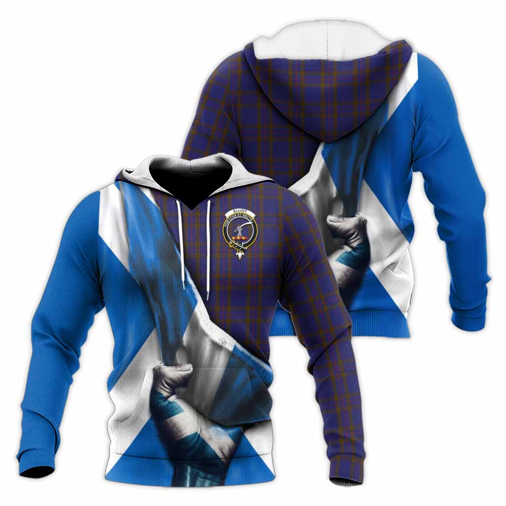 Tartan Vibes Clothing Elliot Tartan Knitted Hoodie with Family Crest Scotland Patriotic Style