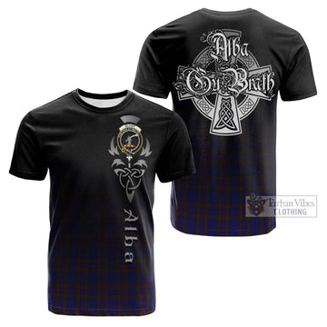 Elliot Tartan Cotton T-shirt Featuring Alba Gu Brath Family Crest Celtic Inspired