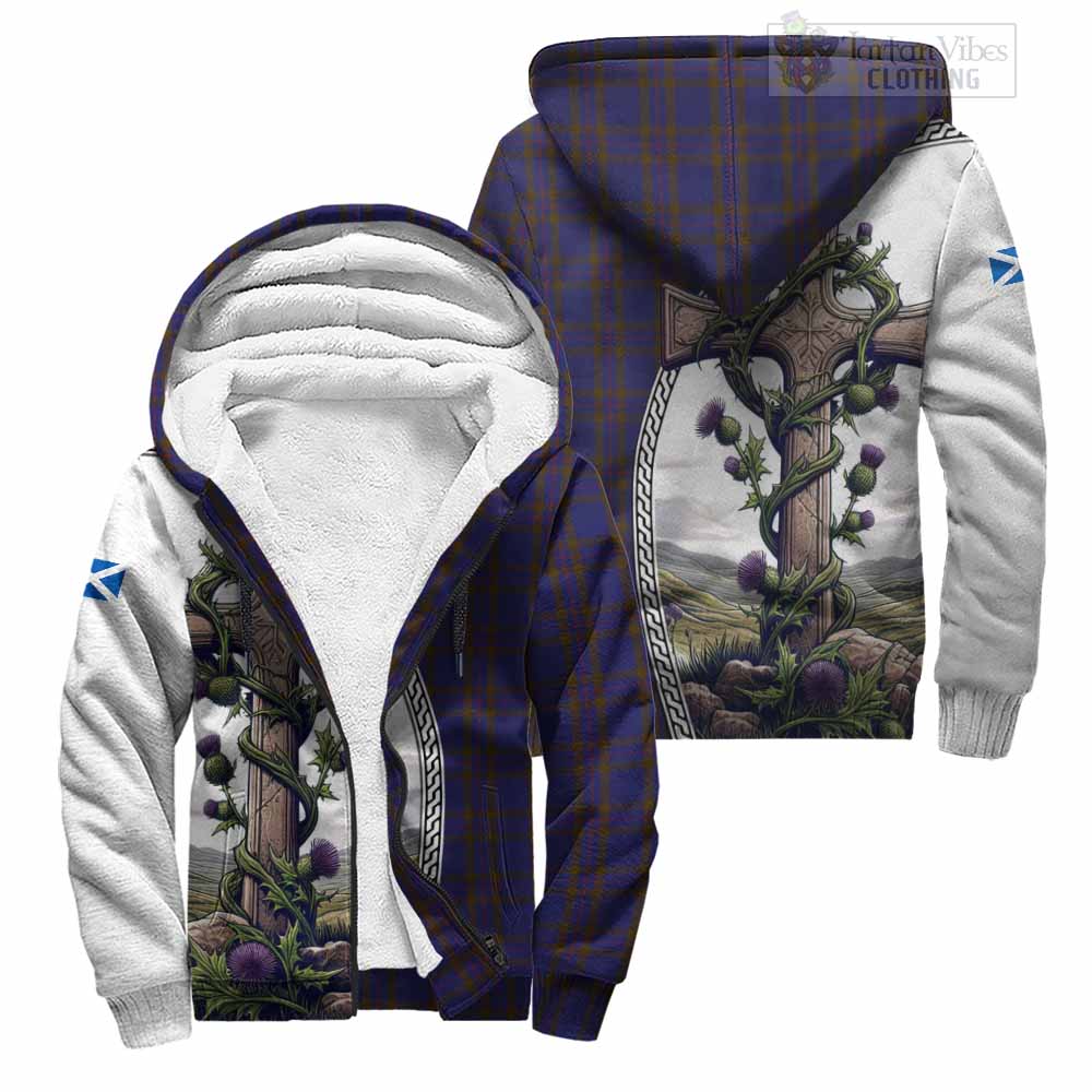 Tartan Vibes Clothing Elliot Tartan Sherpa Hoodie with Family Crest and St. Andrew's Cross Accented by Thistle Vines