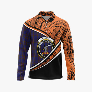 Elliot Crest Tartan Long Sleeve Polo Shirt with Polynesian Vibes Style - Orange Version