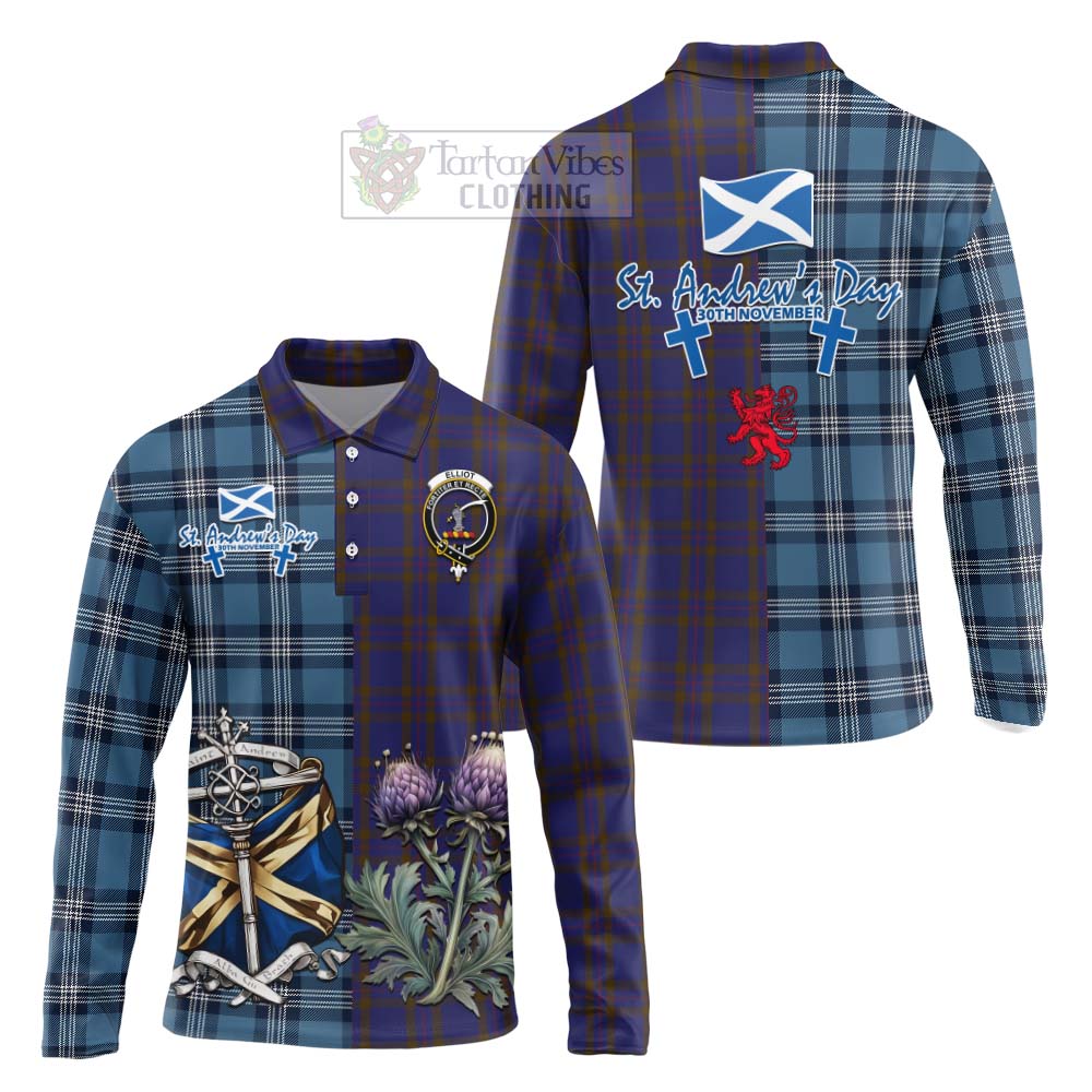 Tartan Vibes Clothing Elliot Tartan Long Sleeve Polo Shirt Happy St. Andrew's Day Half Tartan Style