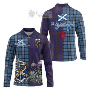 Elliot Tartan Long Sleeve Polo Shirt Happy St. Andrew's Day Half Tartan Style