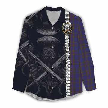 Elliot Tartan Women's Casual Shirt with Family Crest Cross Sword Thistle Celtic Vibes