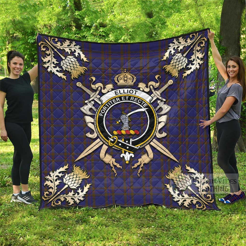 Tartan Vibes Clothing Elliot Tartan Quilt with Family Crest and Scottish Golden Courage Shield