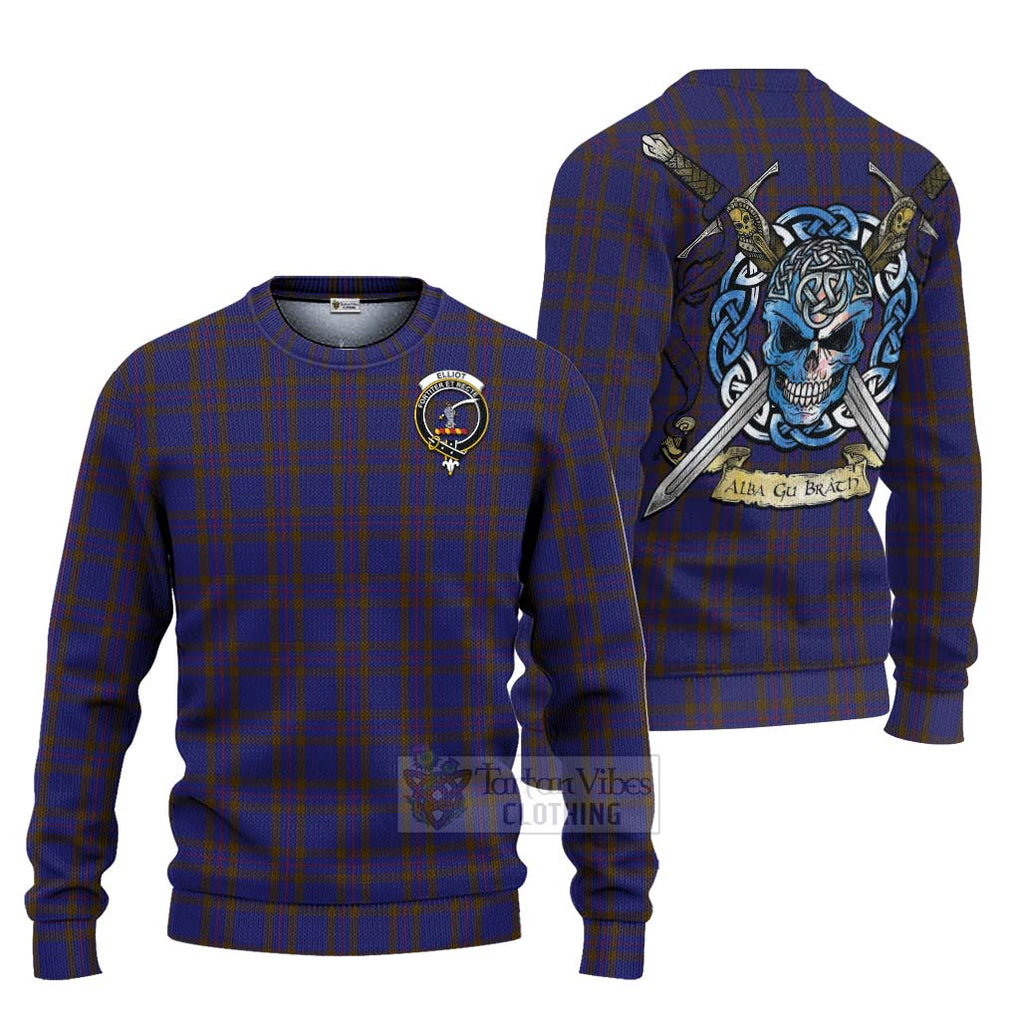 Tartan Vibes Clothing Elliot Tartan Knitted Sweater with Family Crest Celtic Skull Style