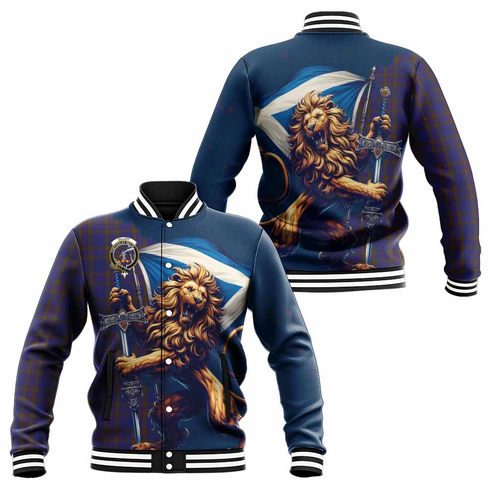 Tartan Vibes Clothing Elliot Tartan Family Crest Baseball Jacket with Scottish Majestic Lion