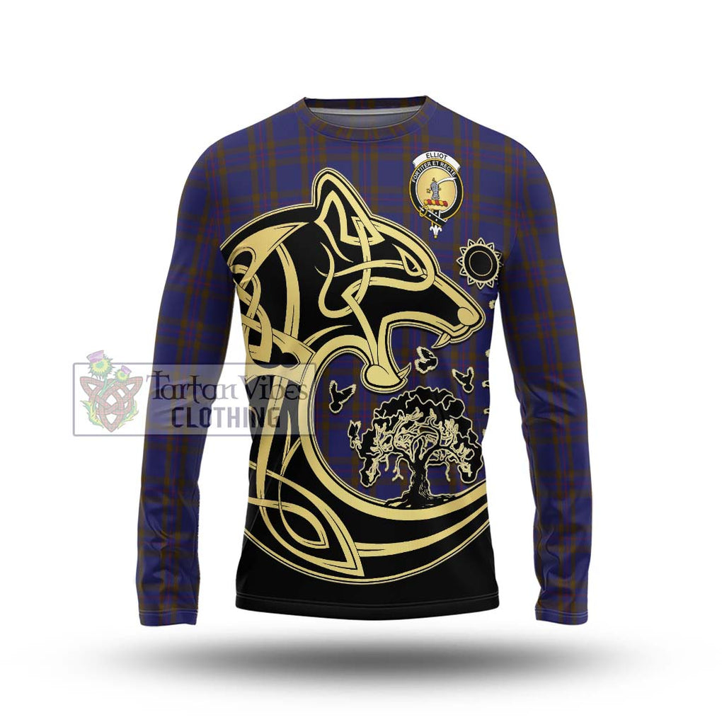 Elliot Tartan Long Sleeve T-Shirt with Family Crest Celtic Wolf Style Unisex - Tartan Vibes Clothing