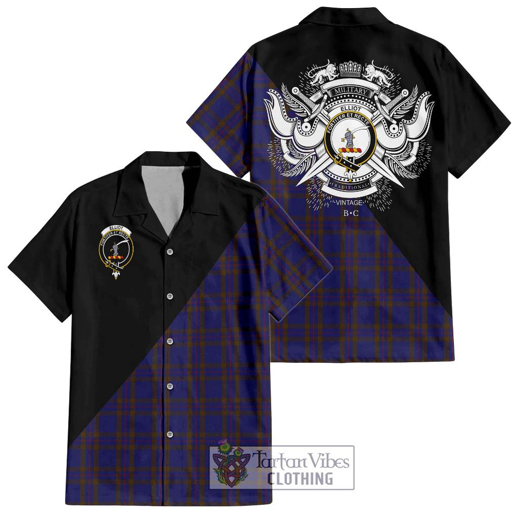 Elliot Tartan Short Sleeve Button Shirt with Family Crest and Military Logo Style Kid - Tartanvibesclothing Shop