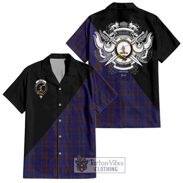 Elliot Tartan Short Sleeve Button Shirt with Family Crest and Military Logo Style