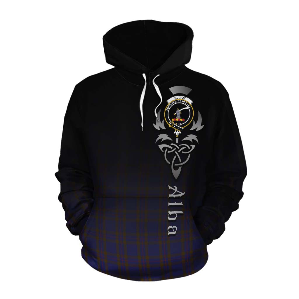 Tartan Vibes Clothing Elliot Tartan Cotton Hoodie Featuring Alba Gu Brath Family Crest Celtic Inspired