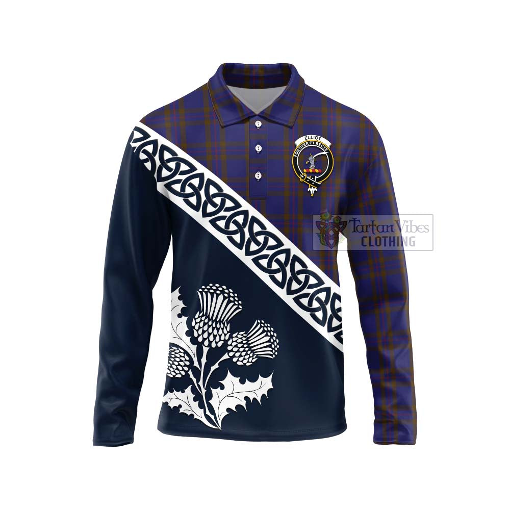 Tartan Vibes Clothing Elliot Tartan Long Sleeve Polo Shirt Featuring Thistle and Scotland Map