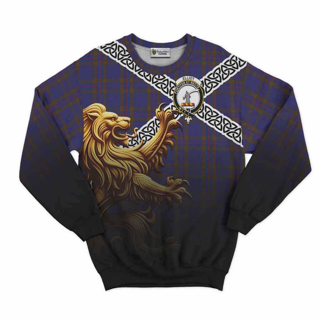 Elliot Crest Tartan Sweatshirt with Golden Lion Emblem Celtic Style Unisex - Tartan Vibes Clothing