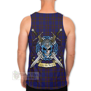 Elliot Tartan Men's Tank Top with Family Crest Celtic Skull Style