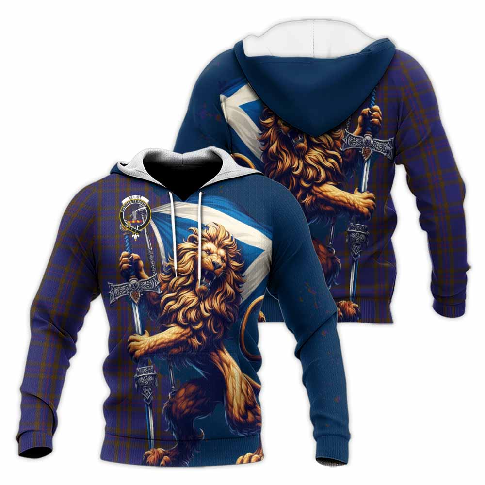 Tartan Vibes Clothing Elliot Tartan Family Crest Knitted Hoodie with Scottish Majestic Lion